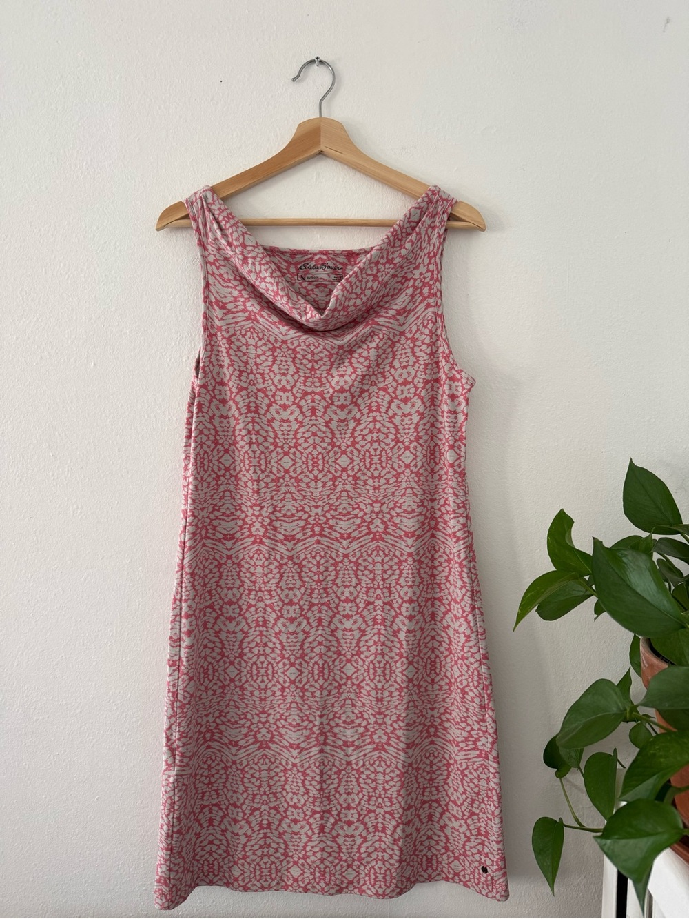 Eddie Bauer Pink and Cream Sleeveless Cowl-Neck Dress